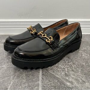 Sam Edelman Circus Black Patent Chunky Loafer Horse Bit Faux Leather Size 9.5